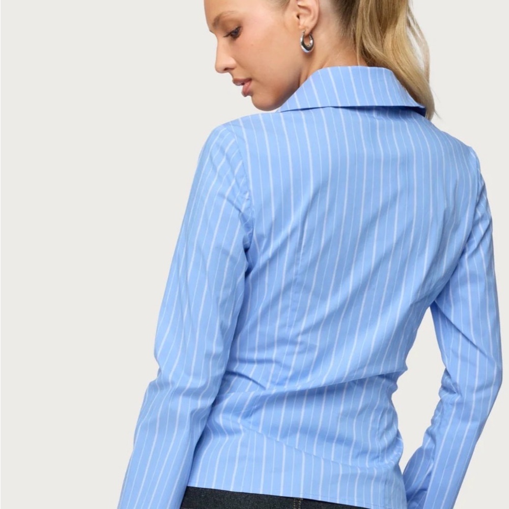 Edikted Light Blue Pinstripe Button Down Shirt